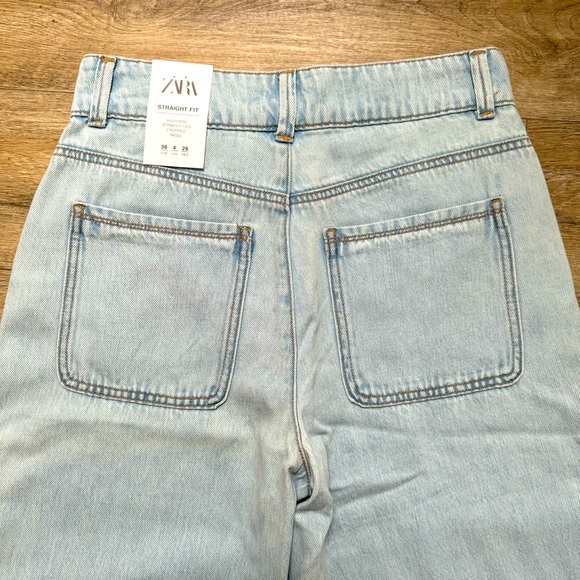 🆕 ZARA Straight Leg Button Fly High Rise Cropped Denim Jeans - Picture 6 of 7